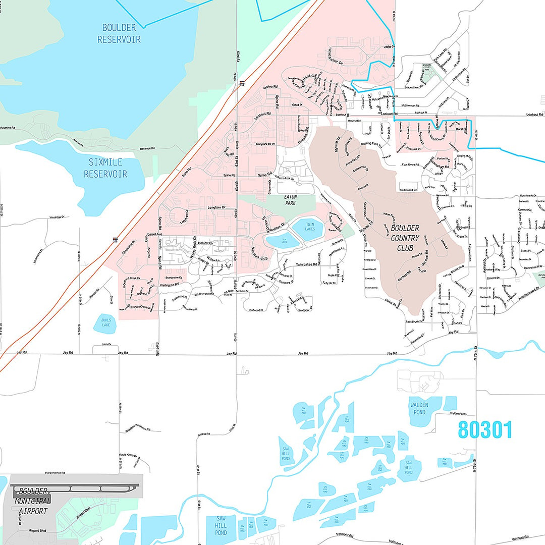 Premium Style Wall Map of Boulder, CO