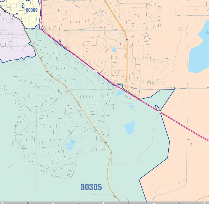 Color Cast Zip Code Style Wall Map of Boulder, CO