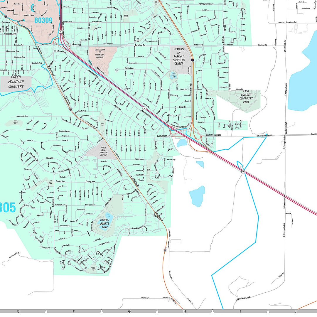 Premium Style Wall Map of Boulder, CO