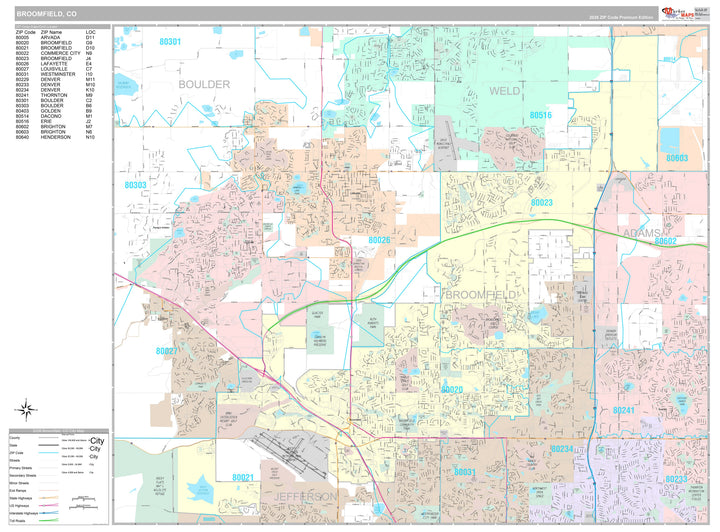 Premium Style Wall Map of Broomfield, CO