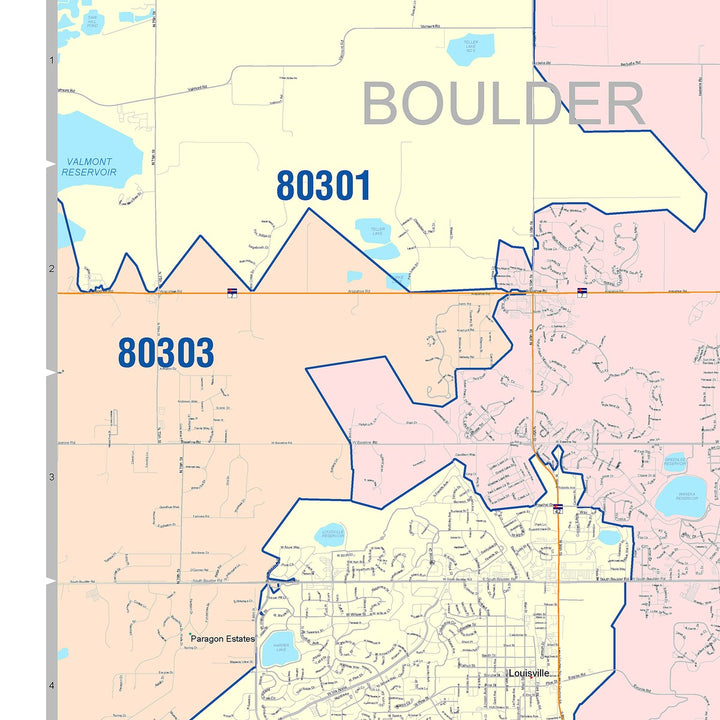 Color Cast Zip Code Style Wall Map of Broomfield, CO