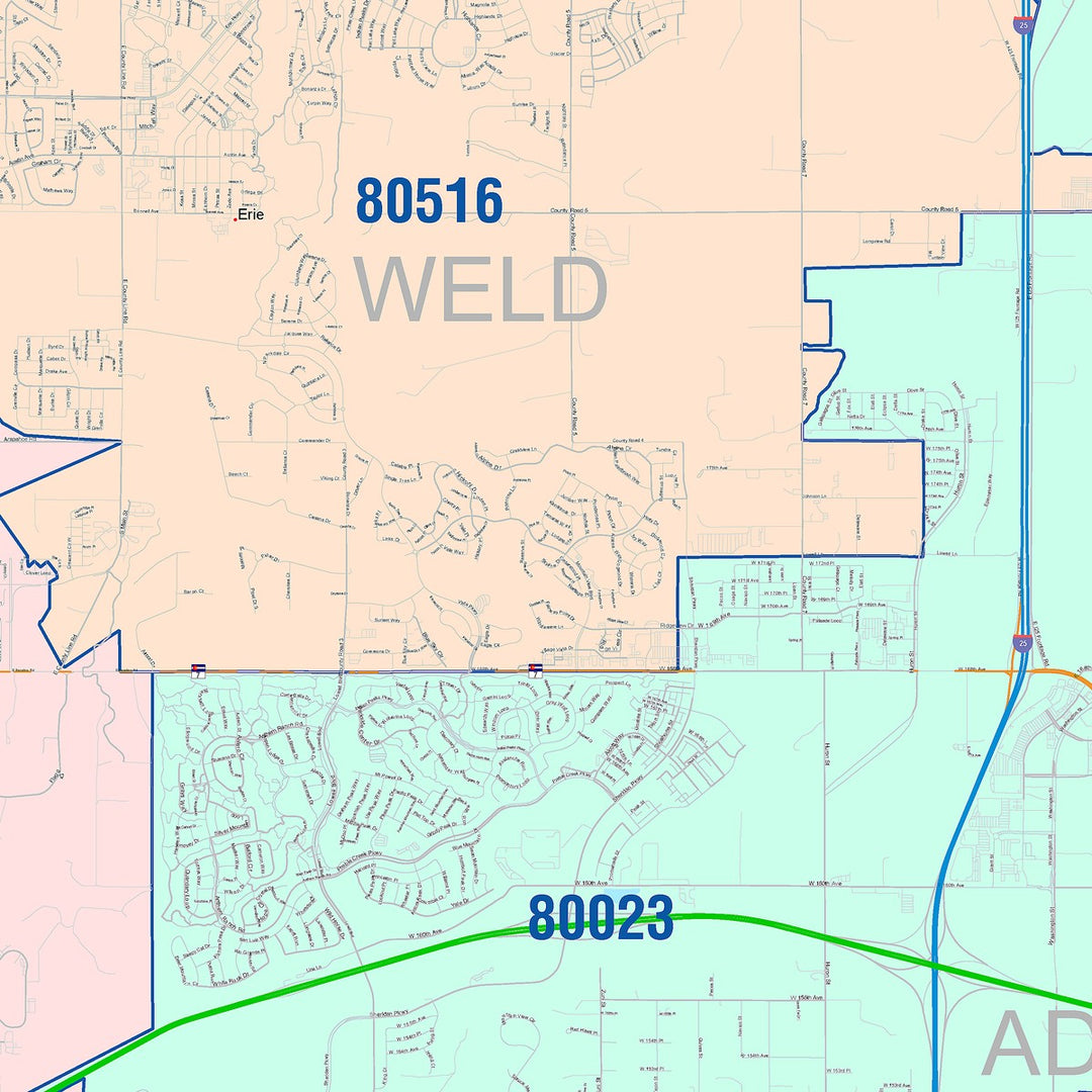 Color Cast Zip Code Style Wall Map of Broomfield, CO