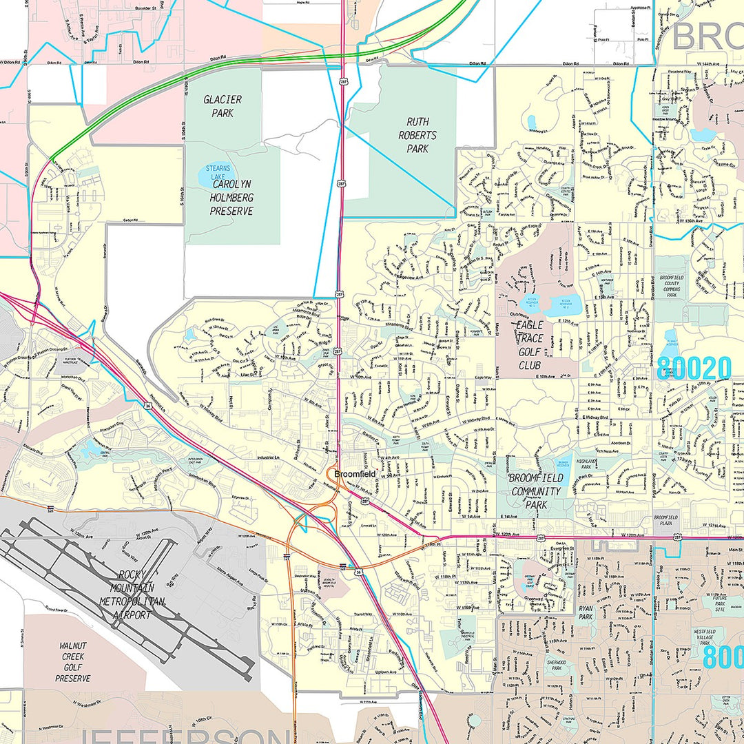 Premium Style Wall Map of Broomfield, CO