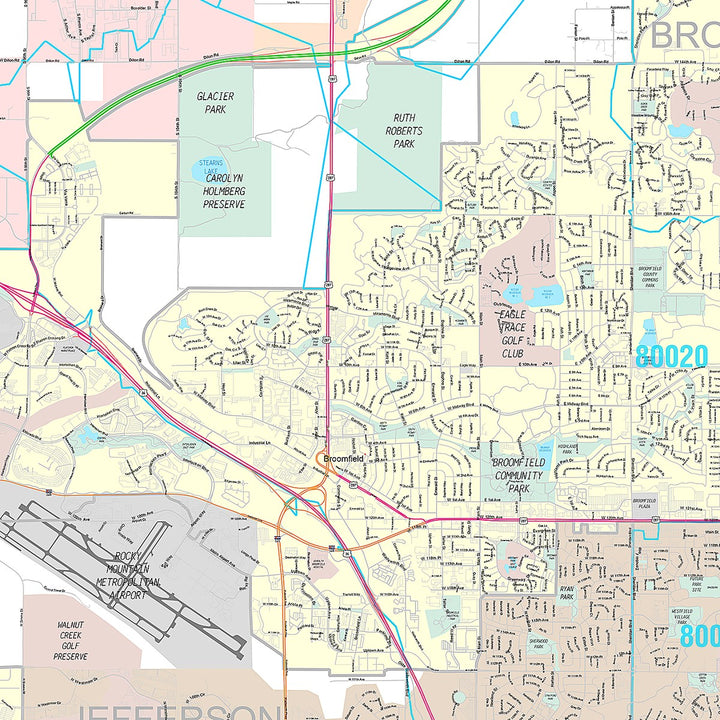 Premium Style Wall Map of Broomfield, CO