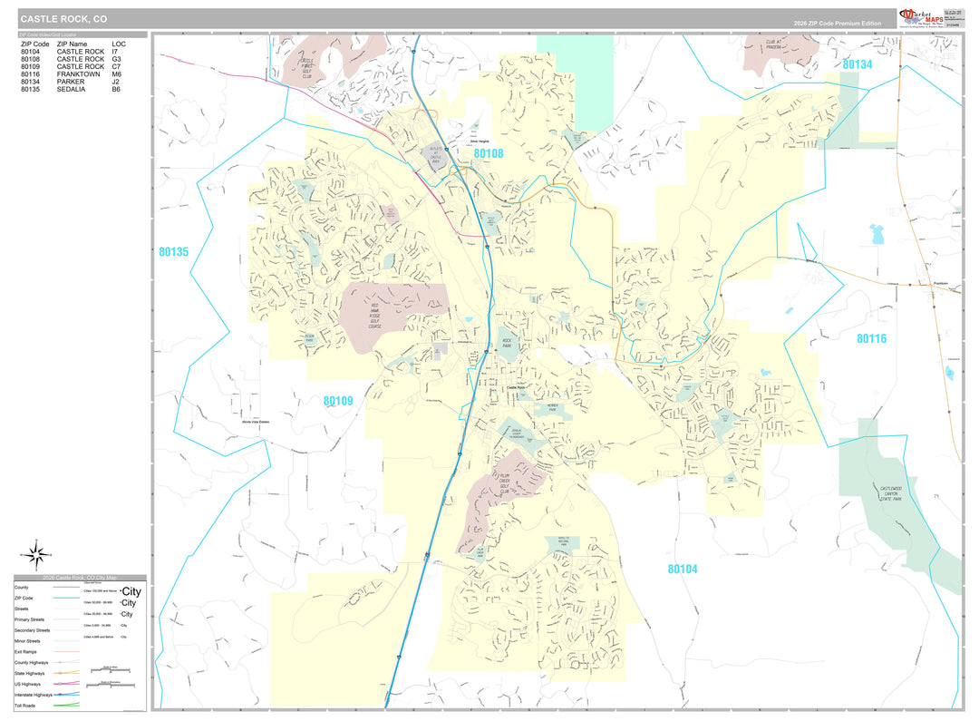 Premium Style Wall Map of Castlerock, CO