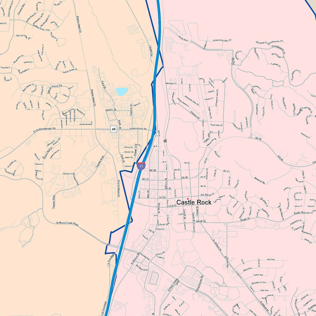 Color Cast Zip Code Style Wall Map of Castlerock, CO