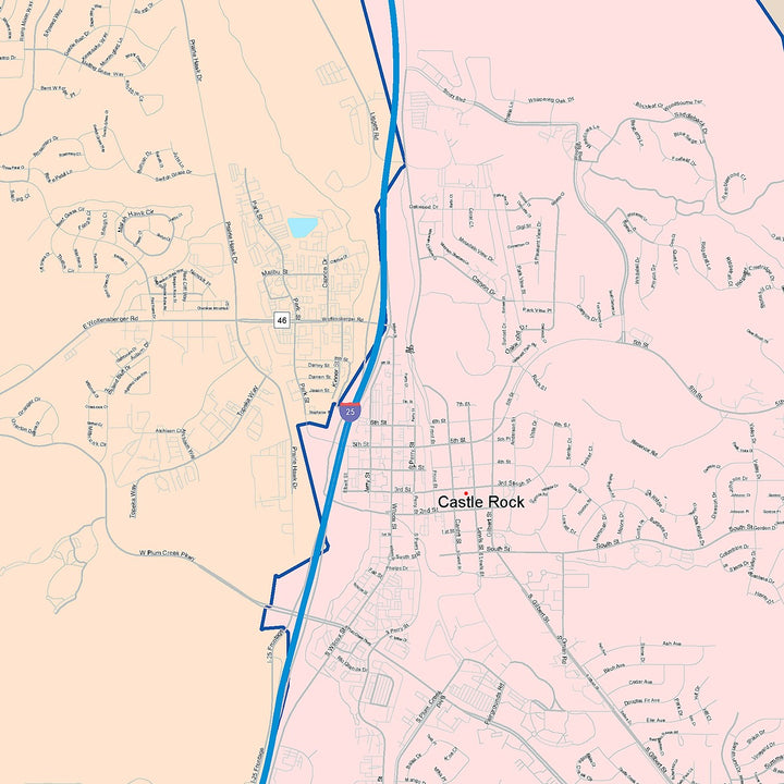 Color Cast Zip Code Style Wall Map of Castlerock, CO