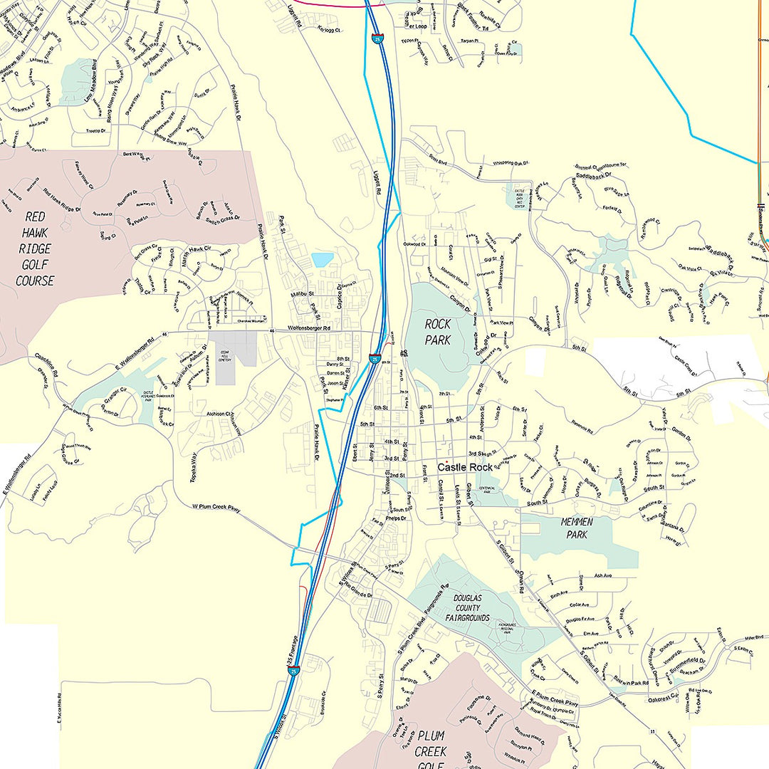 Premium Style Wall Map of Castlerock, CO