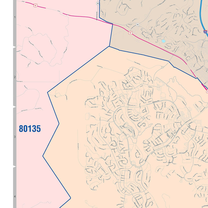 Color Cast Zip Code Style Wall Map of Castlerock, CO