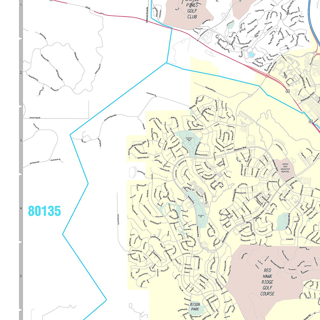 Premium Style Wall Map of Castlerock, CO