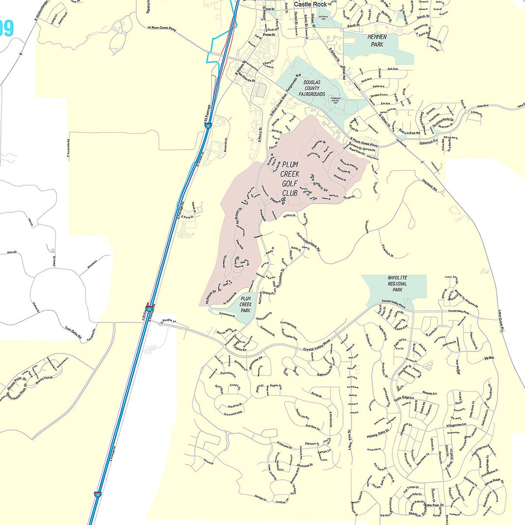 Premium Style Wall Map of Castlerock, CO