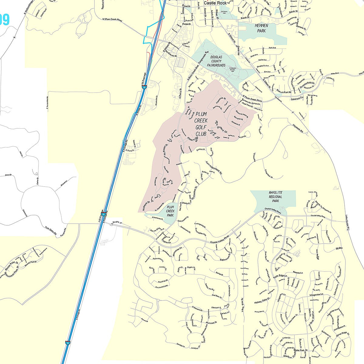 Premium Style Wall Map of Castlerock, CO