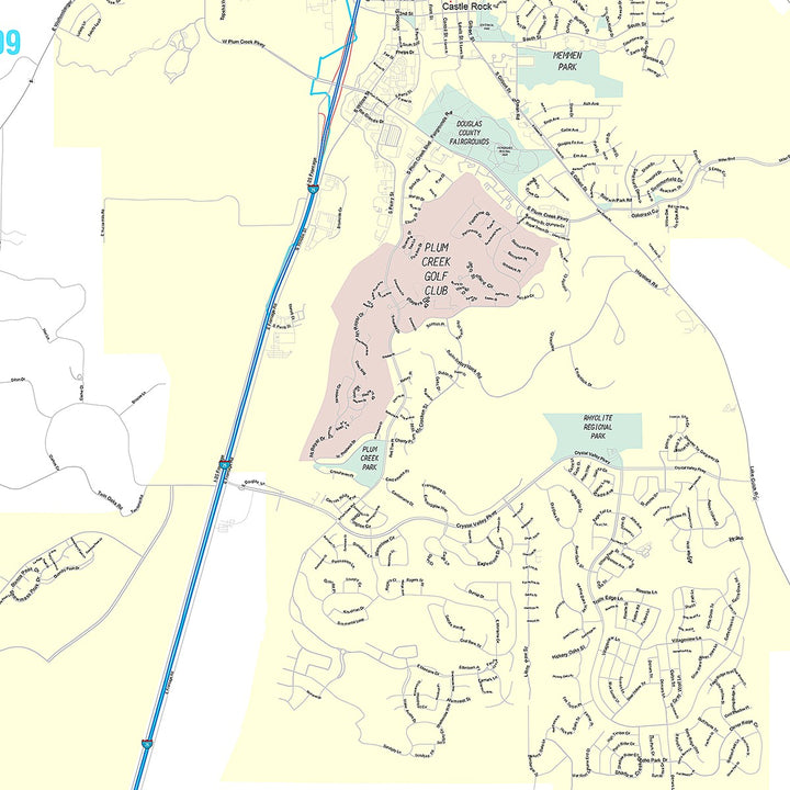 Premium Style Wall Map of Castlerock, CO