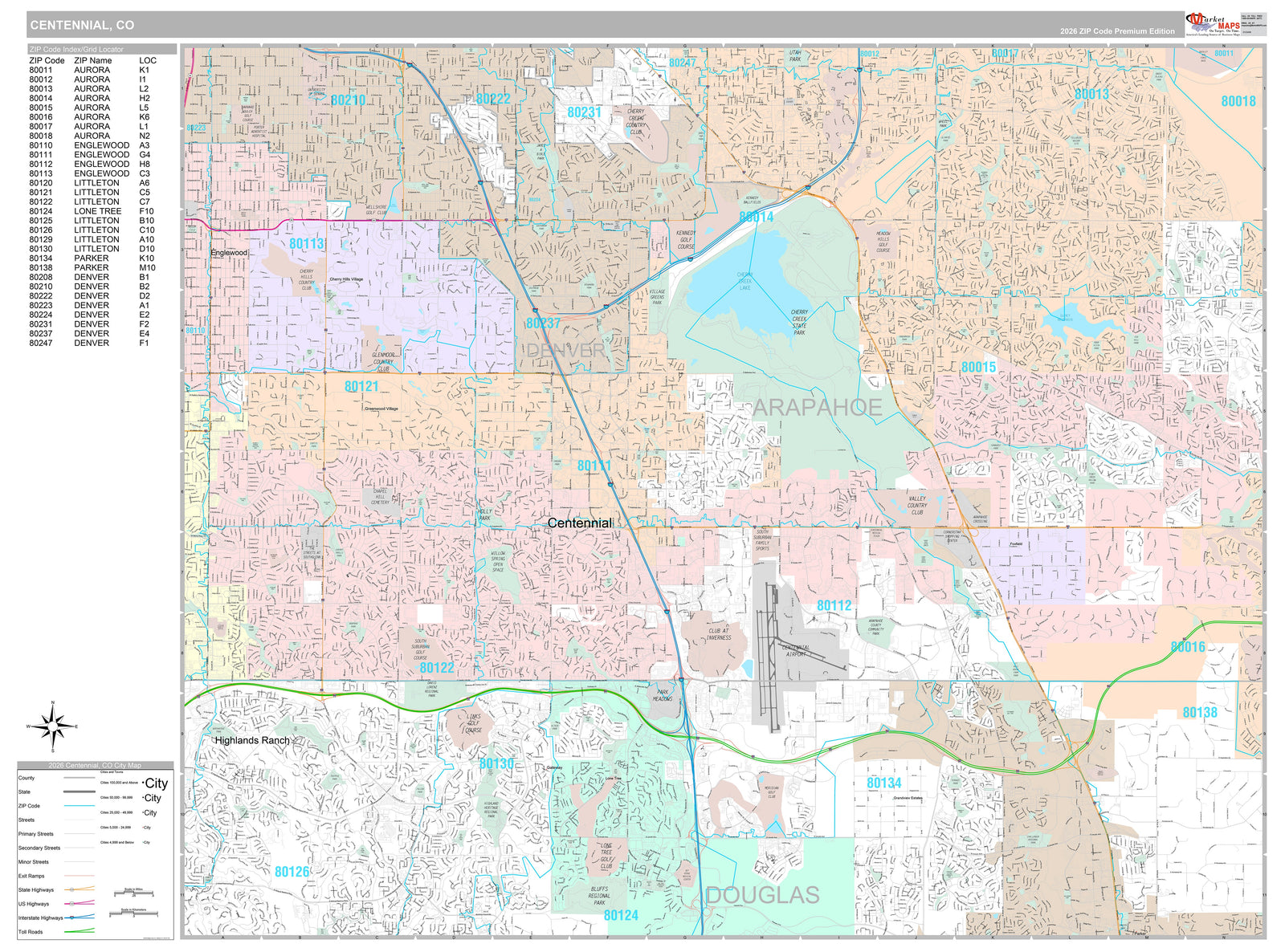 Premium Style Wall Map of Centennial, CO