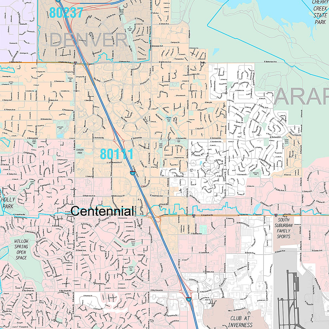 Premium Style Wall Map of Centennial, CO