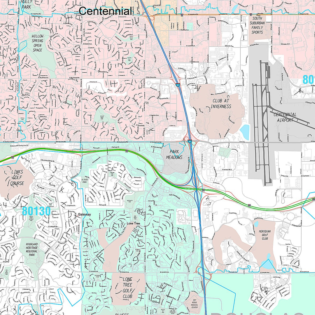 Premium Style Wall Map of Centennial, CO