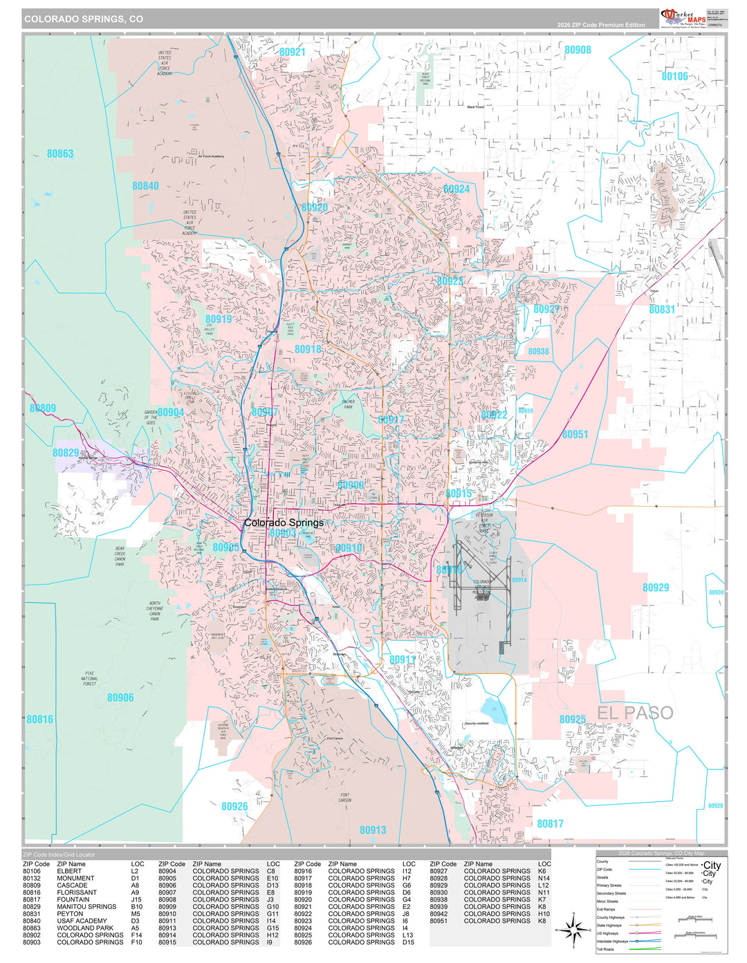 Premium Style Wall Map of Colorado Springs CO