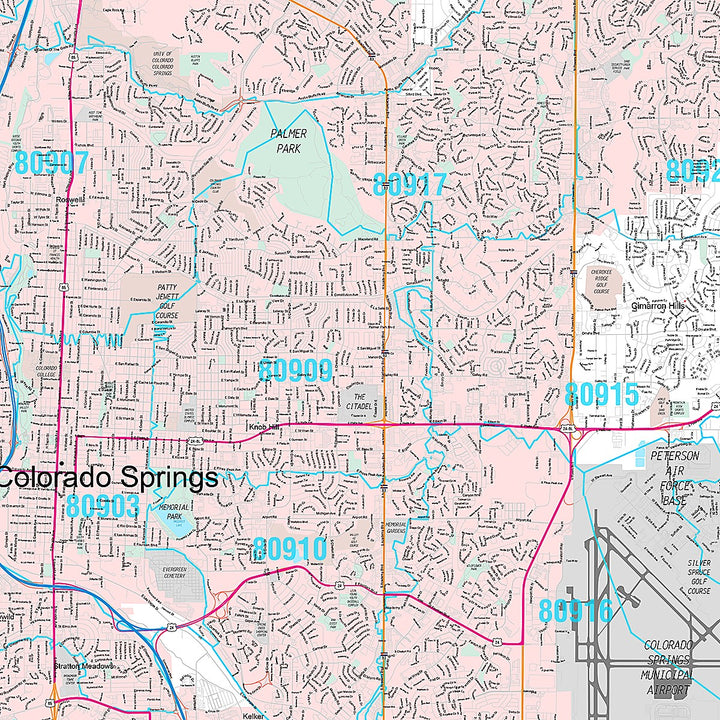 Premium Style Wall Map of Colorado Springs CO