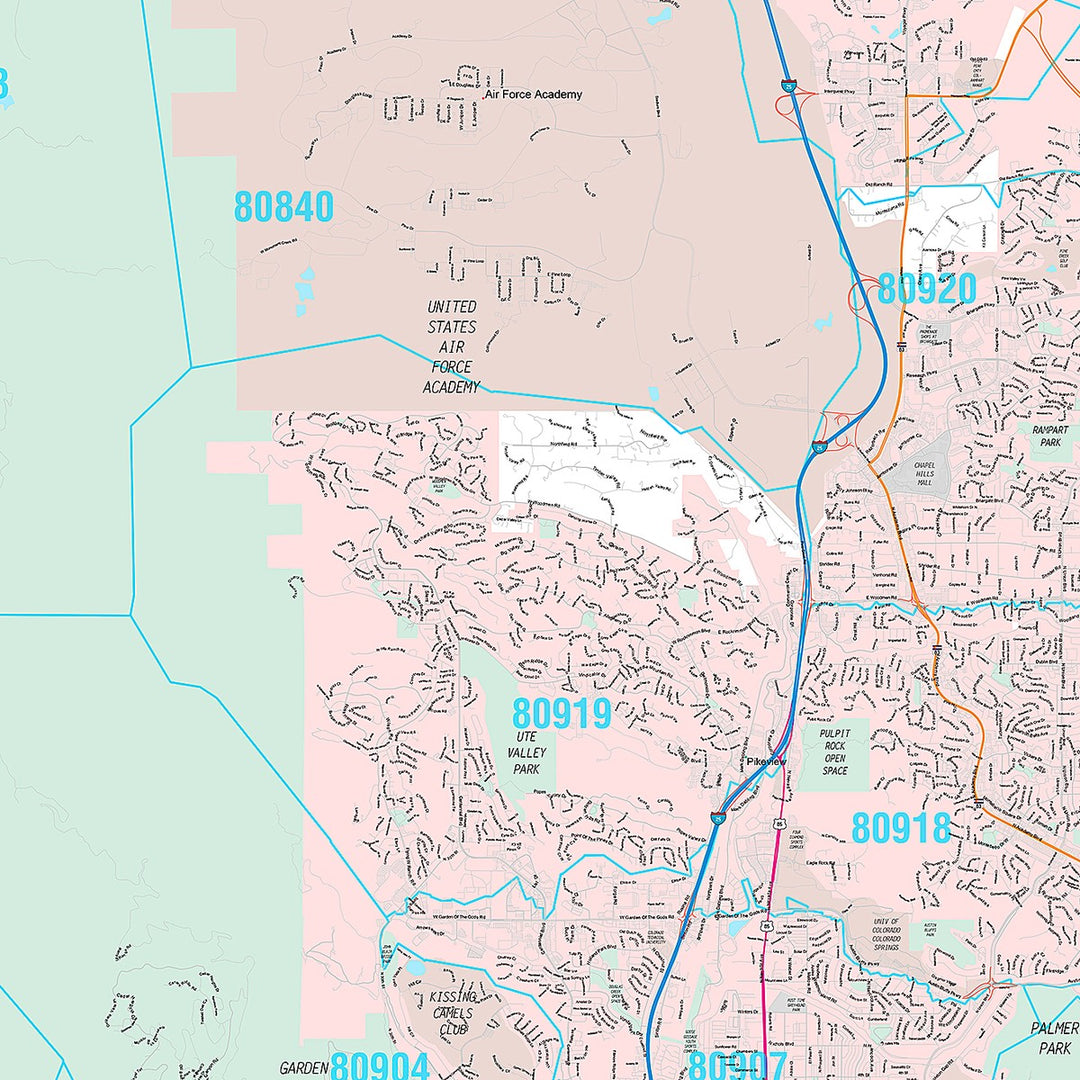 Premium Style Wall Map of Colorado Springs CO