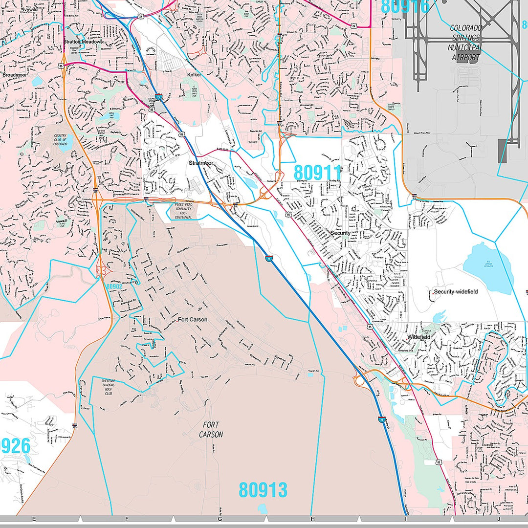 Premium Style Wall Map of Colorado Springs CO