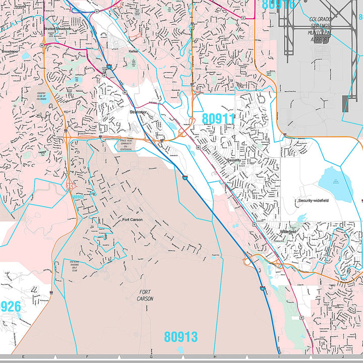 Premium Style Wall Map of Colorado Springs CO