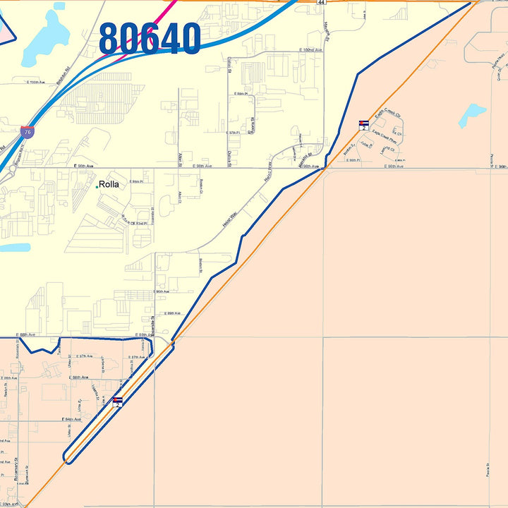 Color Cast Zip Code Style Wall Map of Commerce, CO