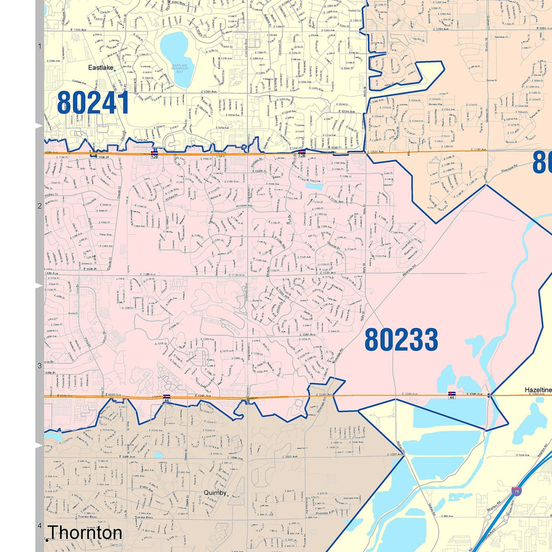 Color Cast Zip Code Style Wall Map of Commerce, CO