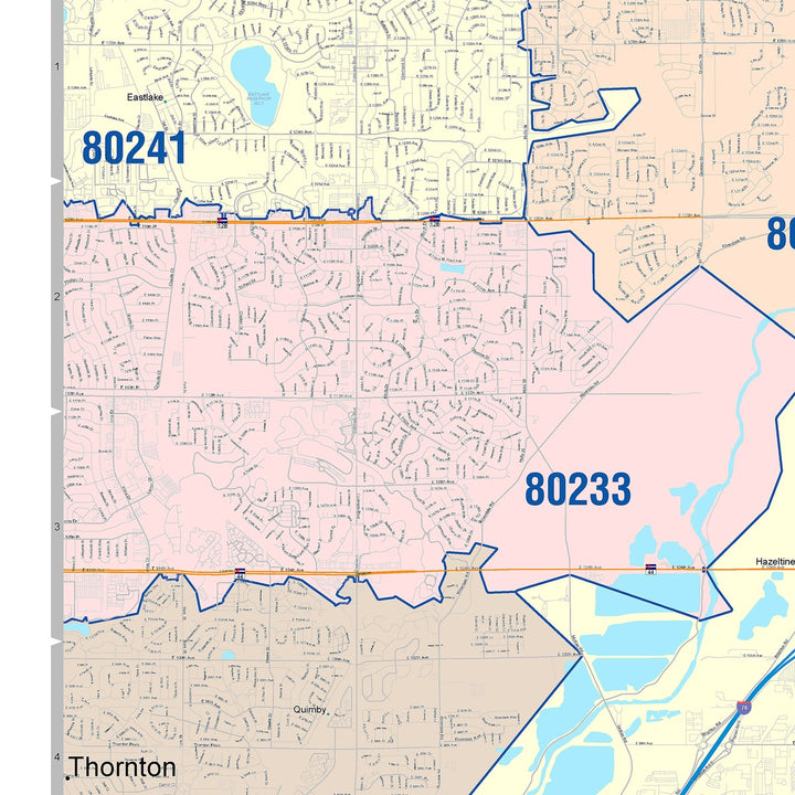 Color Cast Zip Code Style Wall Map of Commerce, CO