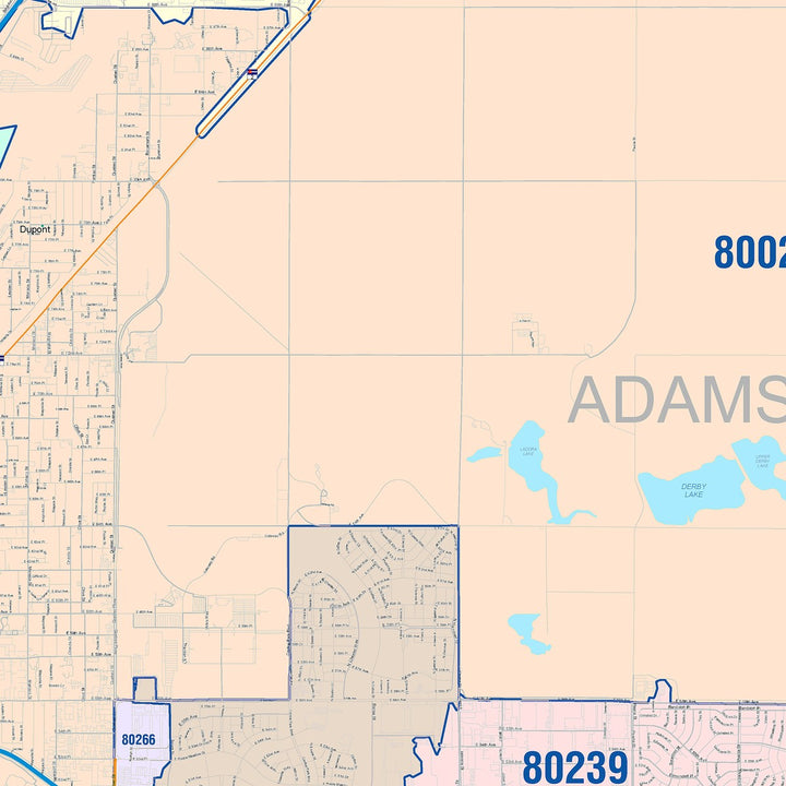 Color Cast Zip Code Style Wall Map of Commerce, CO