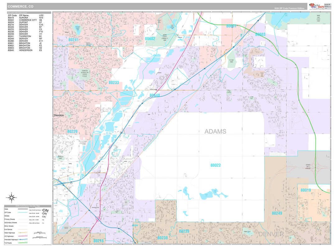 Premium Style Wall Map of Commerce City, CO