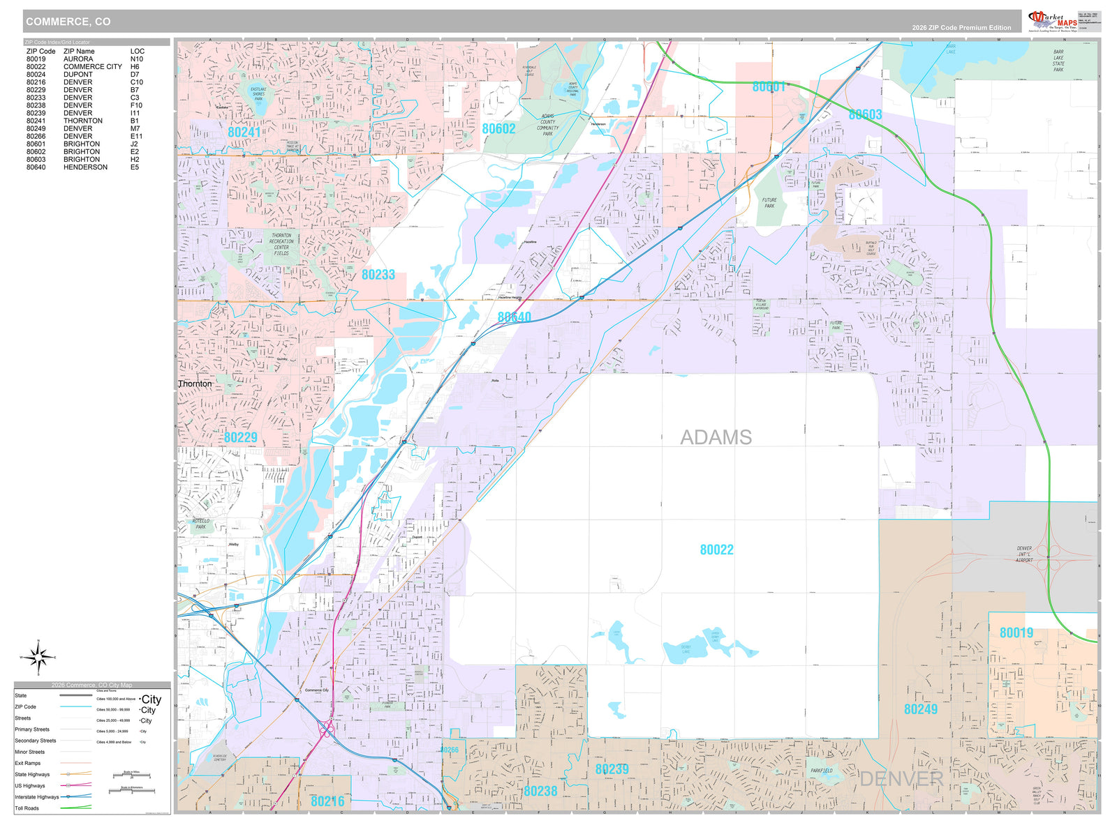 Premium Style Wall Map of Commerce City, CO