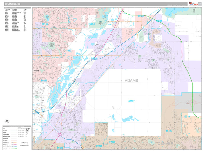 Premium Style Wall Map of Commerce City, CO