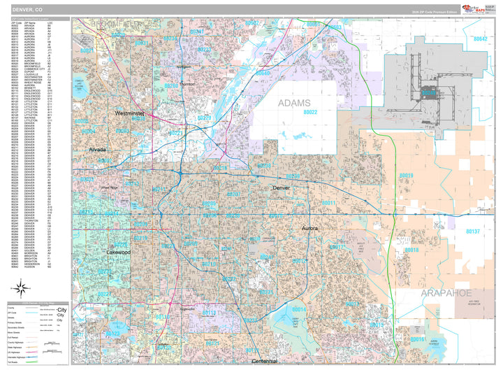 Premium Style Wall Map of Denver CO