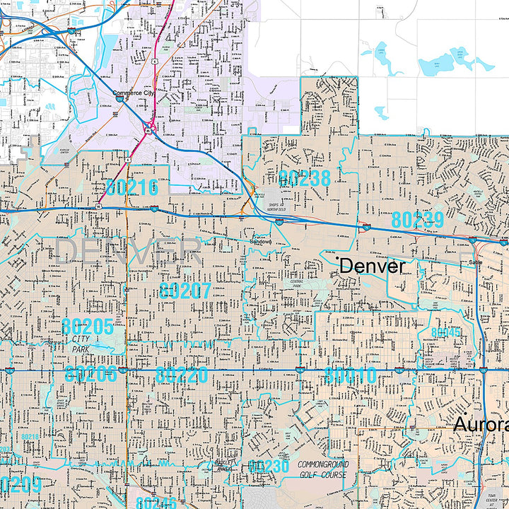 Premium Style Wall Map of Denver CO