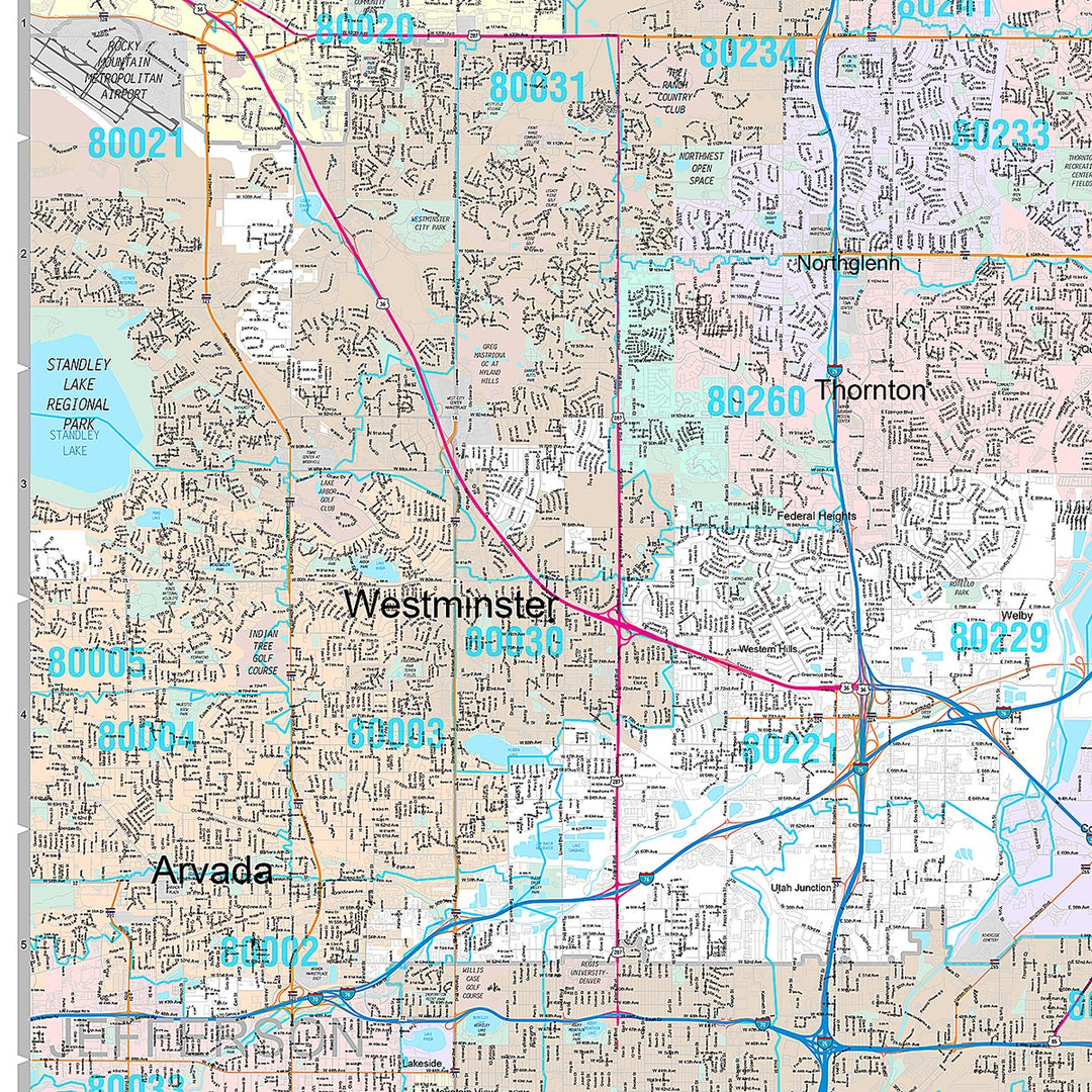 Premium Style Wall Map of Denver CO