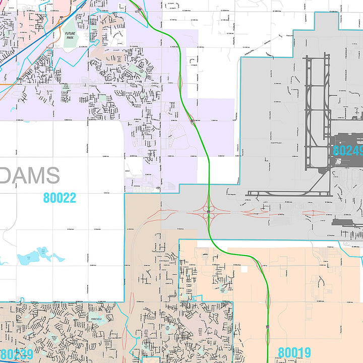 Premium Style Wall Map of Denver CO