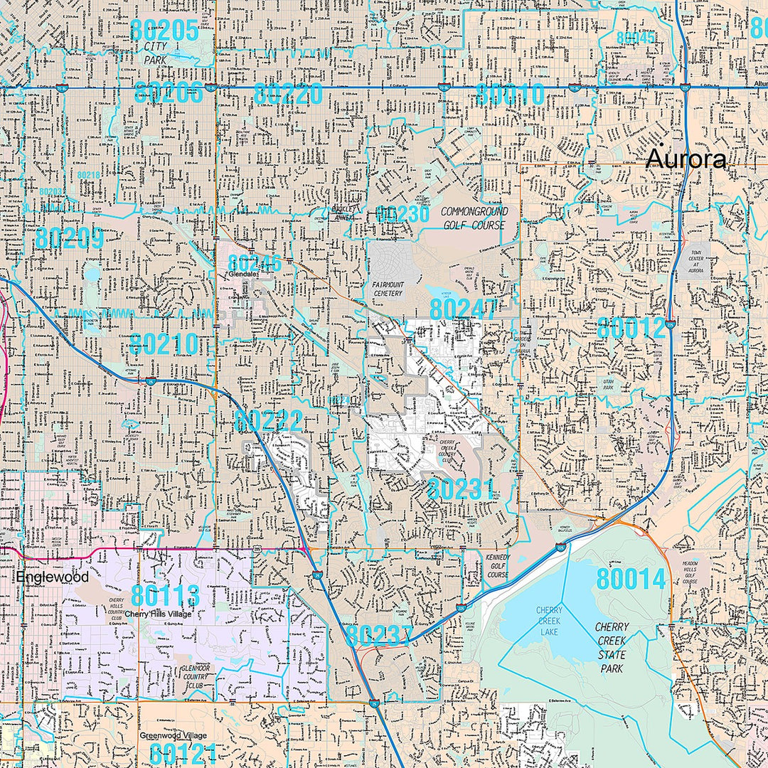 Premium Style Wall Map of Denver CO