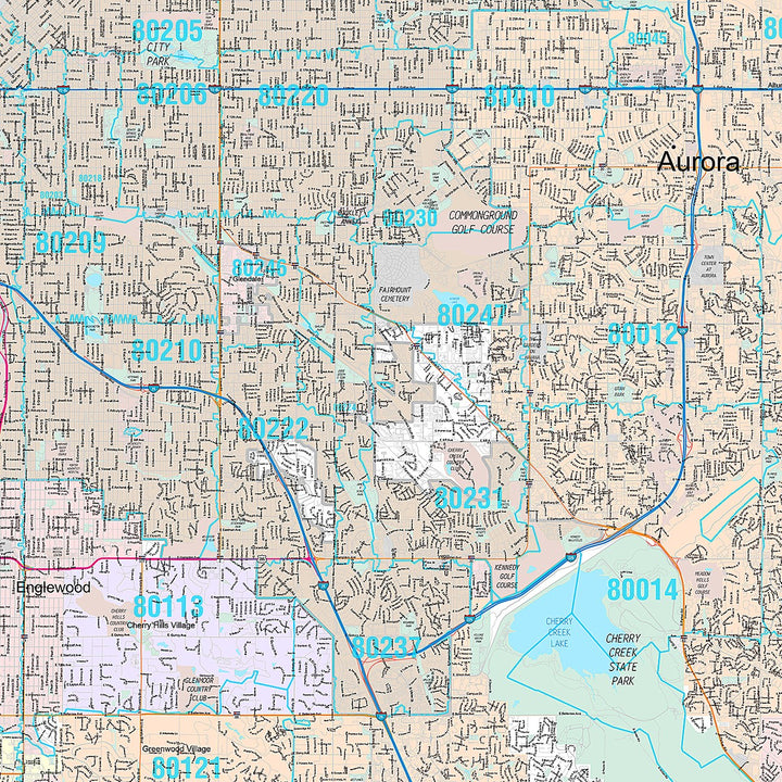 Premium Style Wall Map of Denver CO