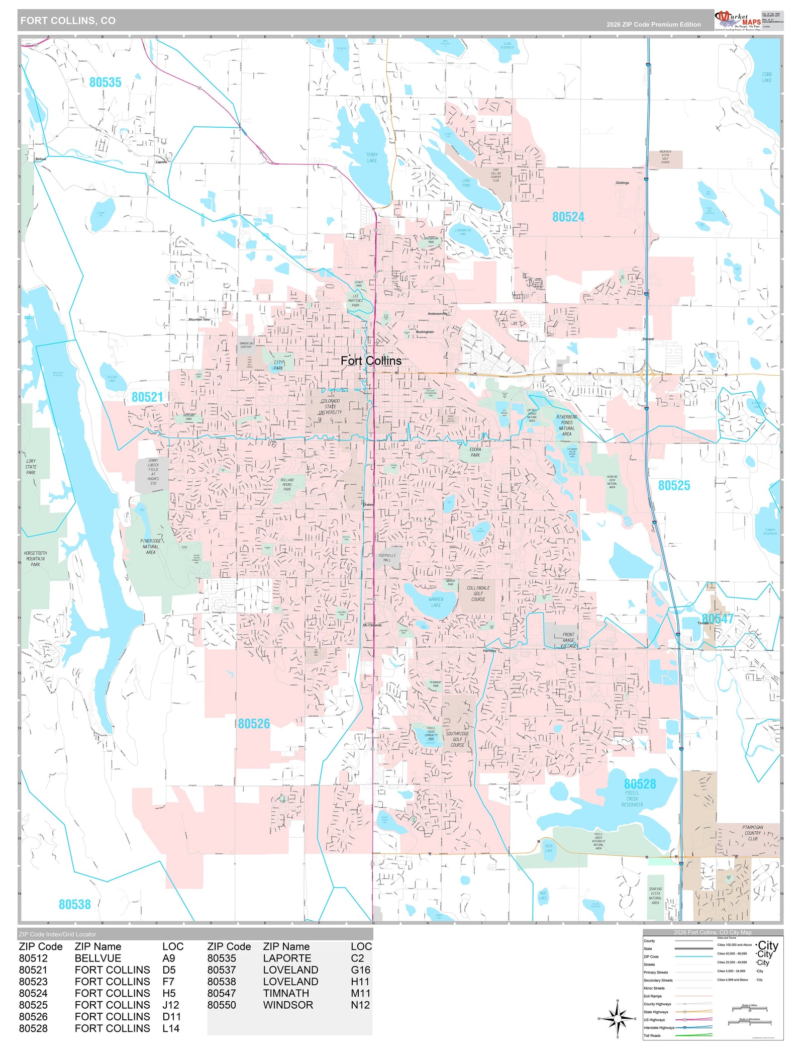 Premium Style Wall Map of Fort Collins, CO