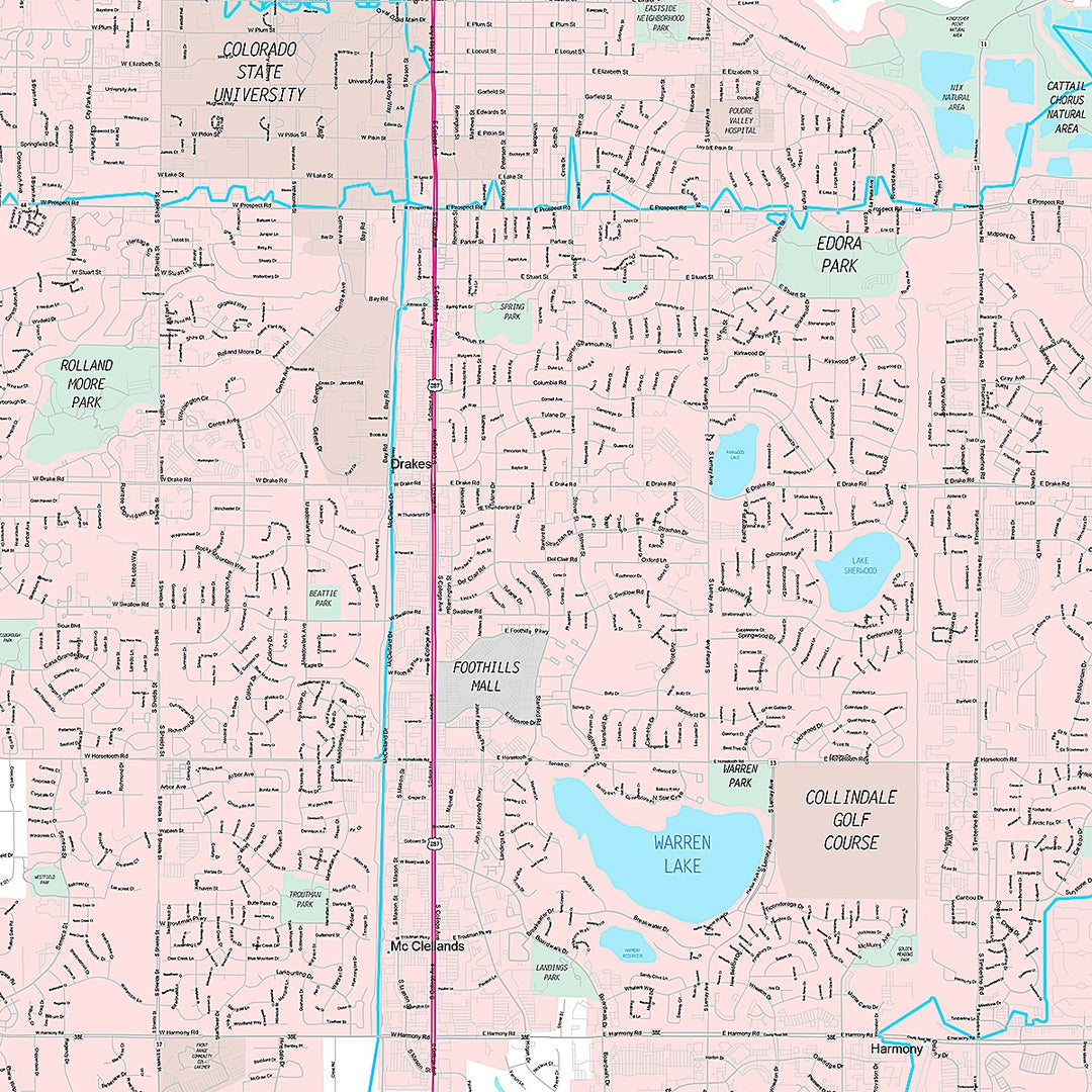 Premium Style Wall Map of Fort Collins, CO