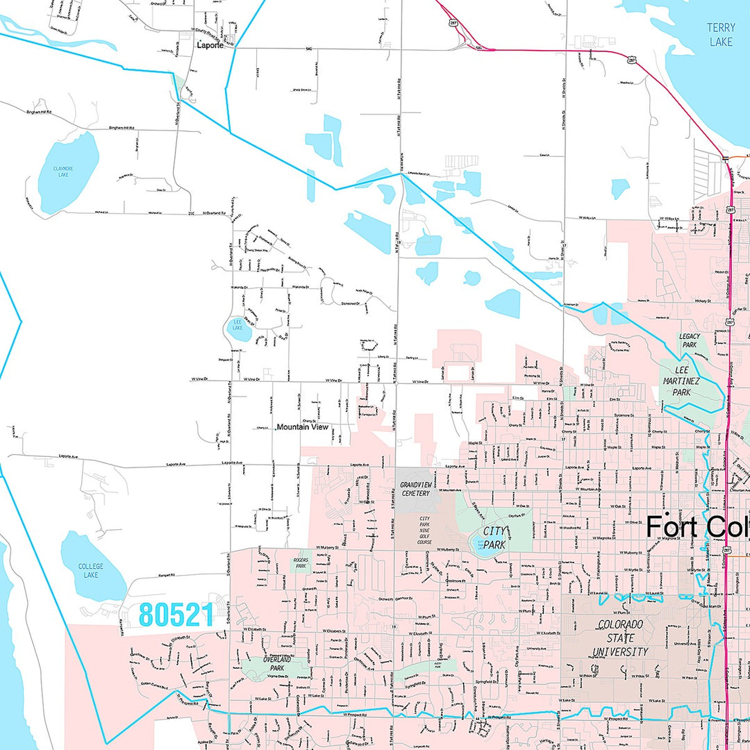 Premium Style Wall Map of Fort Collins, CO