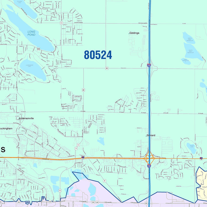 Color Cast Zip Code Style Wall Map of Fort Collins, CO