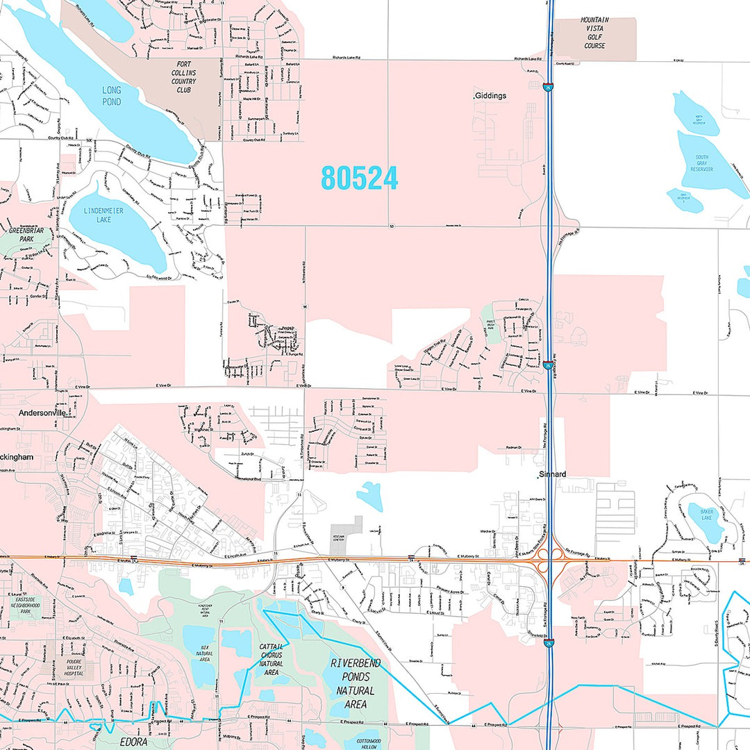 Premium Style Wall Map of Fort Collins, CO