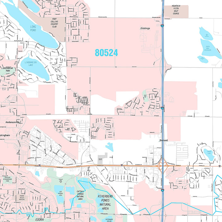 Premium Style Wall Map of Fort Collins, CO