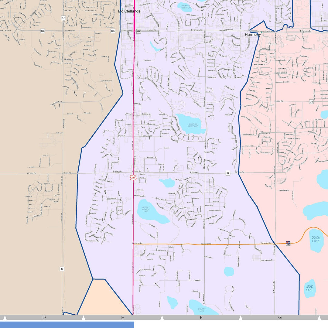 Color Cast Zip Code Style Wall Map of Fort Collins, CO