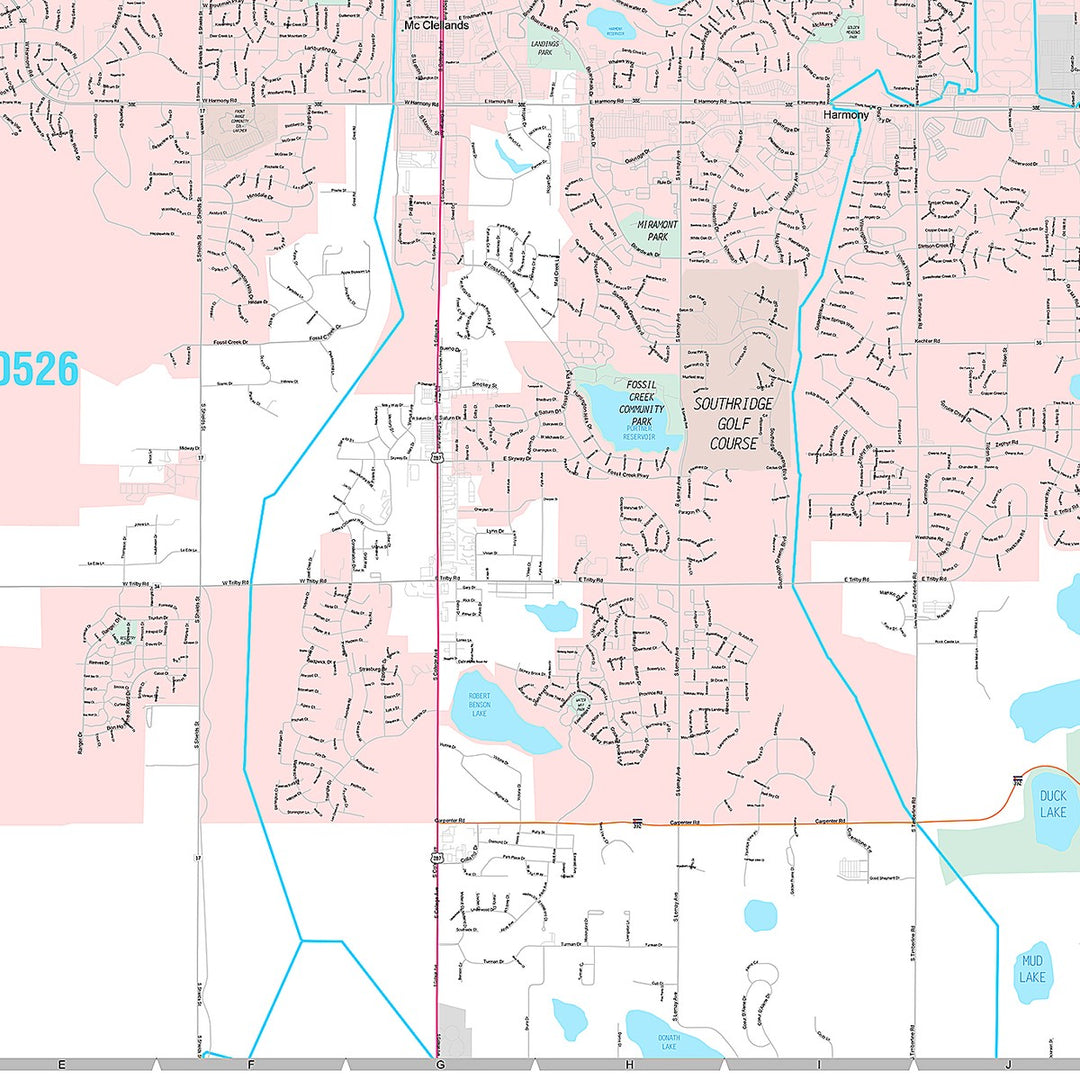 Premium Style Wall Map of Fort Collins, CO