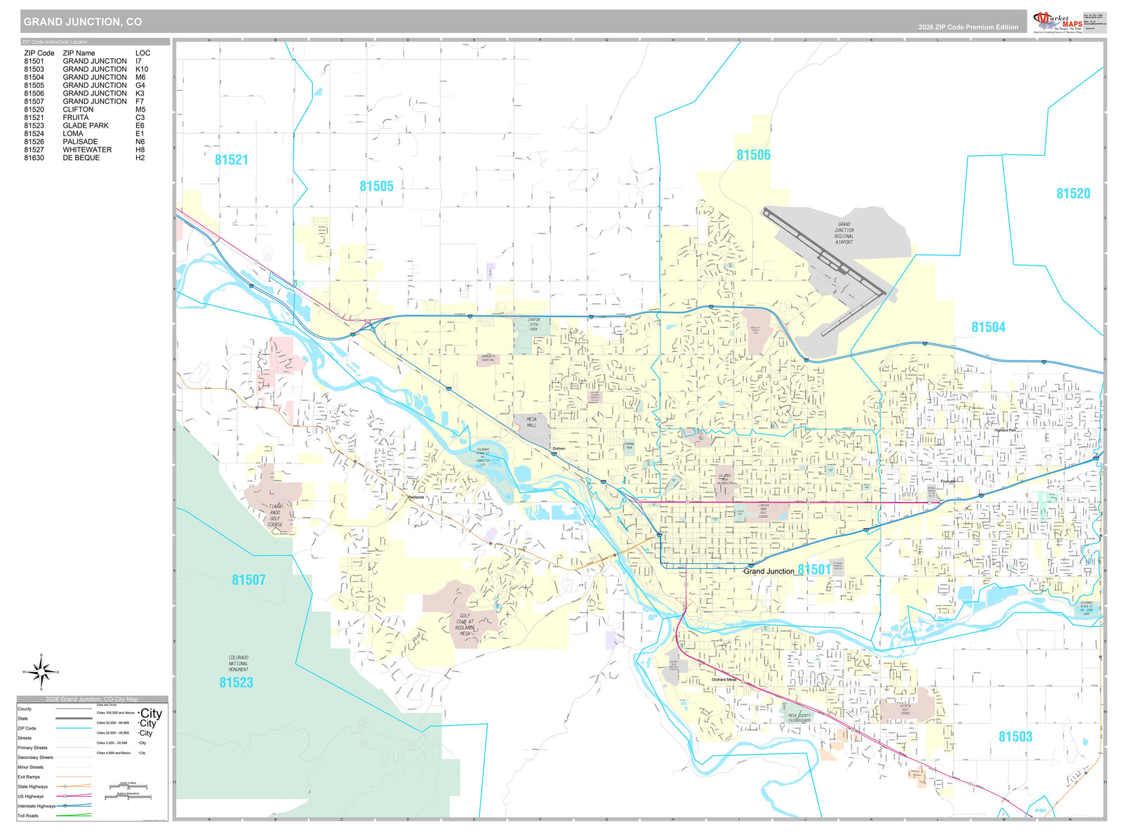 Premium Style Wall Map of Grand Junction, CO