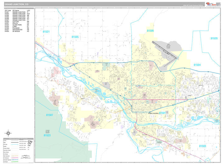 Premium Style Wall Map of Grand Junction, CO