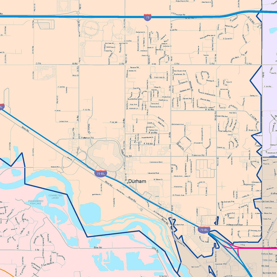 Color Cast Zip Code Style Wall Map of Grand Junction, CO