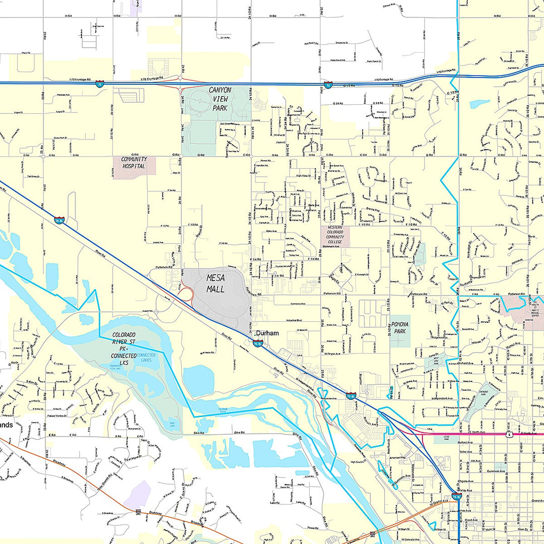 Premium Style Wall Map of Grand Junction, CO